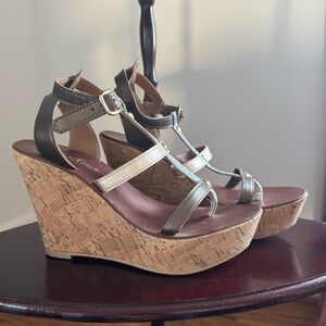 Diba Cald Well Strappy Wedge Sandal in Bronze Multi Size 6.5 Women’s Heel